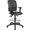 Boss Office Products Boss Multifunction Drafting Stool with Adjustable Arms - Leather - Black B1646